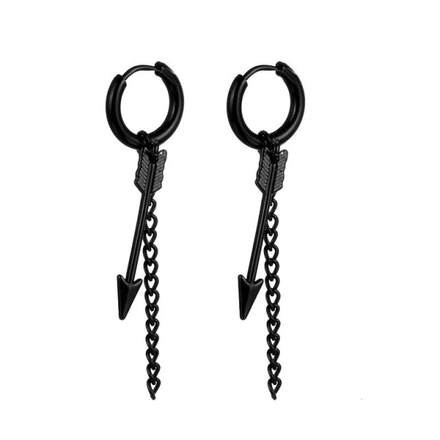 sengpan Punk Vintage Design Leaf Hoop Earrings For Women Men Jewelry Accessories Black Stainless Feather Earring Brincos