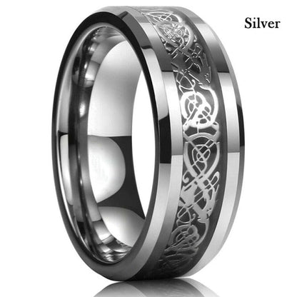 sengpan father's day gifts 8 Colors 8mm Men's Stainless Steel Dragon Ring Inlay Red Green Black Carbon Fiber Ring Wedding Band Jewelry Size 6-13