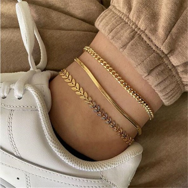 sengpan Simple Heart Gold Silver Color Anklets For Women Link Chain Beads Anklet Bracelet on Leg Beach Holiday Foot Jewelry