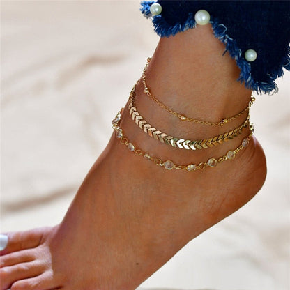 sengpan Simple Heart Gold Silver Color Anklets For Women Link Chain Beads Anklet Bracelet on Leg Beach Holiday Foot Jewelry