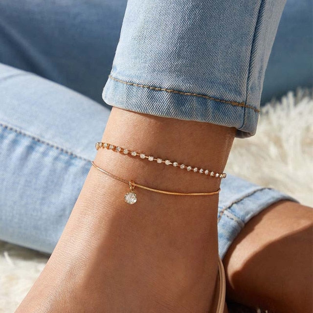 sengpan Simple Heart Gold Silver Color Anklets For Women Link Chain Beads Anklet Bracelet on Leg Beach Holiday Foot Jewelry