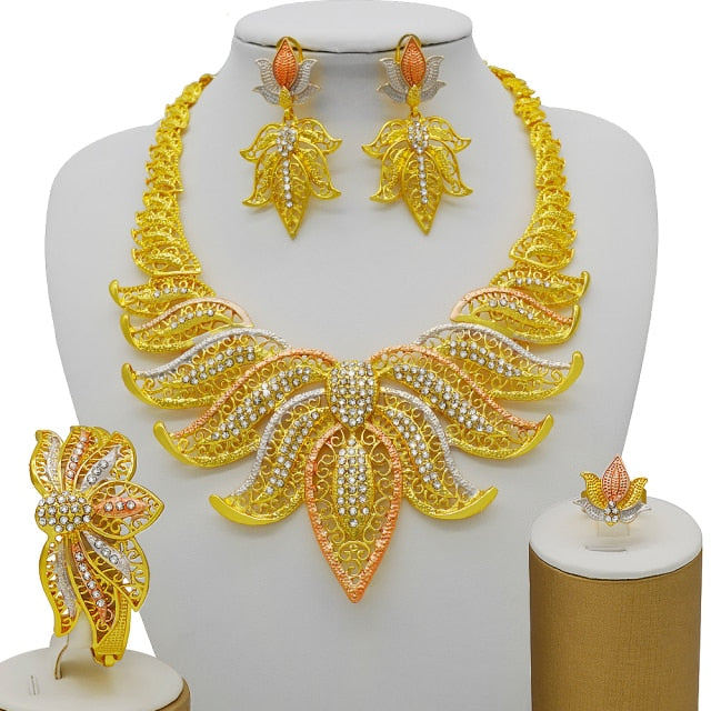 sengpan bridal jewelry set for wedding  circle Gold Jewelry sets African Bridal Wedding Gifts for Women Necklace Bracelet earrings ring set collares Jewellery