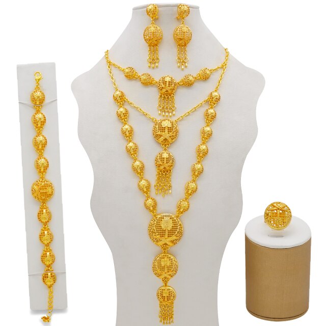 sengpan bridal jewelry set for wedding  circle Gold Jewelry sets African Bridal Wedding Gifts for Women Necklace Bracelet earrings ring set collares Jewellery