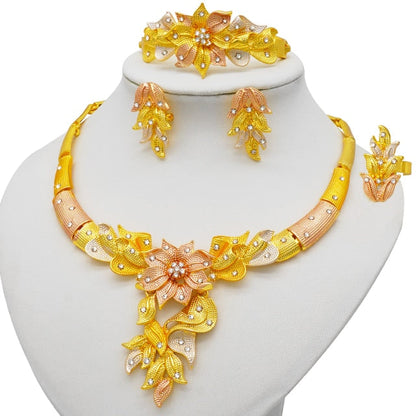 sengpan bridal jewelry set for wedding  circle Gold Jewelry sets African Bridal Wedding Gifts for Women Necklace Bracelet earrings ring set collares Jewellery