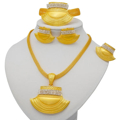 sengpan bridal jewelry set for wedding  circle Gold Jewelry sets African Bridal Wedding Gifts for Women Necklace Bracelet earrings ring set collares Jewellery