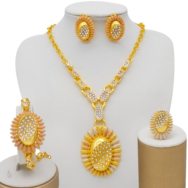 sengpan bridal jewelry set for wedding  circle Gold Jewelry sets African Bridal Wedding Gifts for Women Necklace Bracelet earrings ring set collares Jewellery