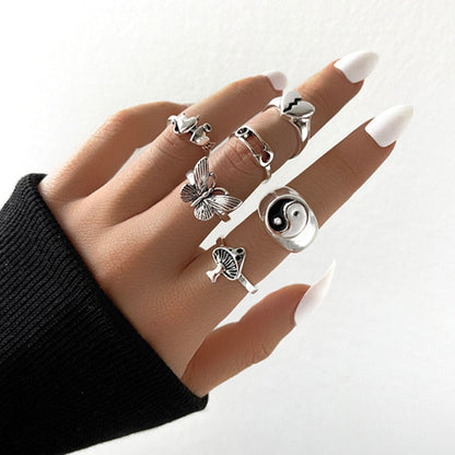 sengpan Christmas gifts for her Aprilwell 6 PCs Gothic Silver Color Ring Set For Women Aesthetic Costume Retro Jewelry Anxiety Chunky Gadgets Free Shipping