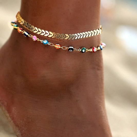 sengpan gifts for her Bohemian Colorful Eye Beads Anklets For Women Gold Color Summer Ocean Beach Ankle Bracelet Foot Leg Chain Jewelry NEW