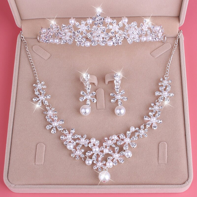 sengpan bridal jewelry set for wedding Wedding Bride Jewelry Sets Pearl Tiara Necklace Earrings Sets for Women Hair Accessories Crowns Necklace Set Tiaras Diadema