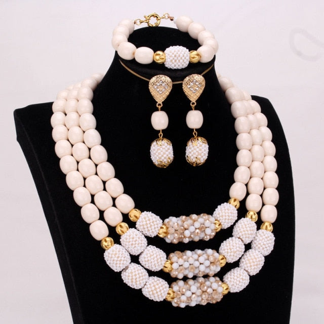 sengpan bridal jewelry set for wedding  Store African Jewelry Set New Designs 3 Layers Artificial Coral Beads Jewellery Set  With Gold Beaded Balls 3 Pieces