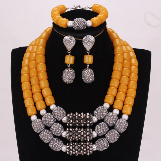 sengpan bridal jewelry set for wedding  Store African Jewelry Set New Designs 3 Layers Artificial Coral Beads Jewellery Set  With Gold Beaded Balls 3 Pieces