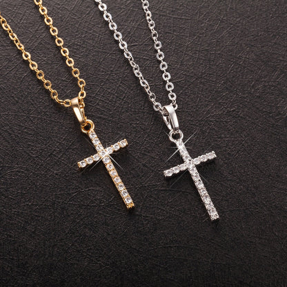 sengpan New Year's gifts for women Fashion Simple Cross Necklace Gold Silver Color Crystal Jesus Cross Pendant Necklace For Men Women Couple Jewelry Gift