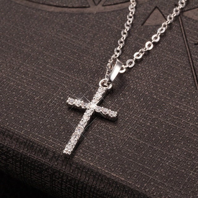 sengpan New Year's gifts for women Fashion Simple Cross Necklace Gold Silver Color Crystal Jesus Cross Pendant Necklace For Men Women Couple Jewelry Gift