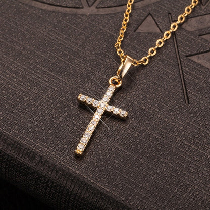 sengpan New Year's gifts for women Fashion Simple Cross Necklace Gold Silver Color Crystal Jesus Cross Pendant Necklace For Men Women Couple Jewelry Gift