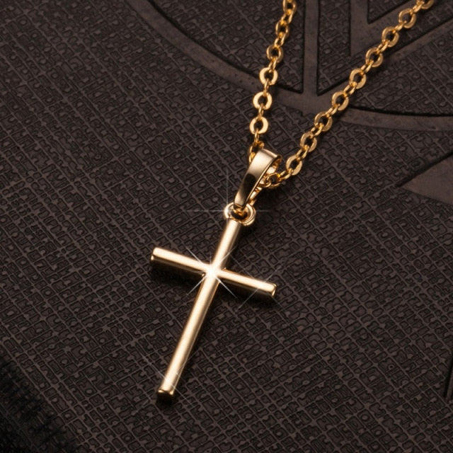 sengpan New Year's gifts for women Fashion Simple Cross Necklace Gold Silver Color Crystal Jesus Cross Pendant Necklace For Men Women Couple Jewelry Gift