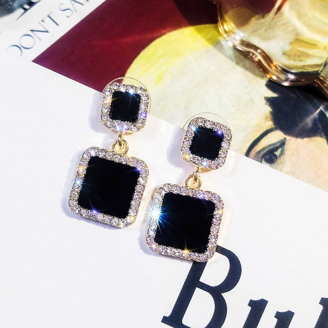 sengpan New jewelry fashion Black Color Bowknot Cube Crystal Earring Square bow Earrings for Women Pretty gift