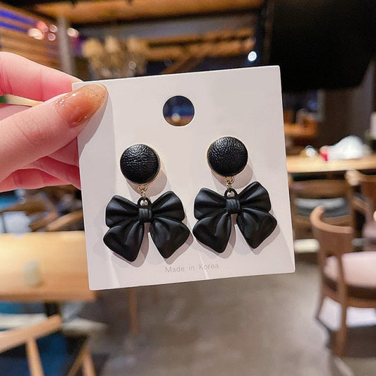 sengpan New jewelry fashion Black Color Bowknot Cube Crystal Earring Square bow Earrings for Women Pretty gift