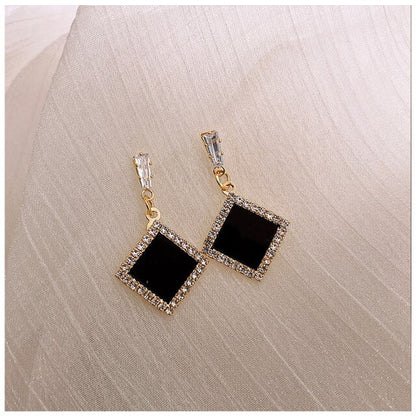 sengpan New jewelry fashion Black Color Bowknot Cube Crystal Earring Square bow Earrings for Women Pretty gift