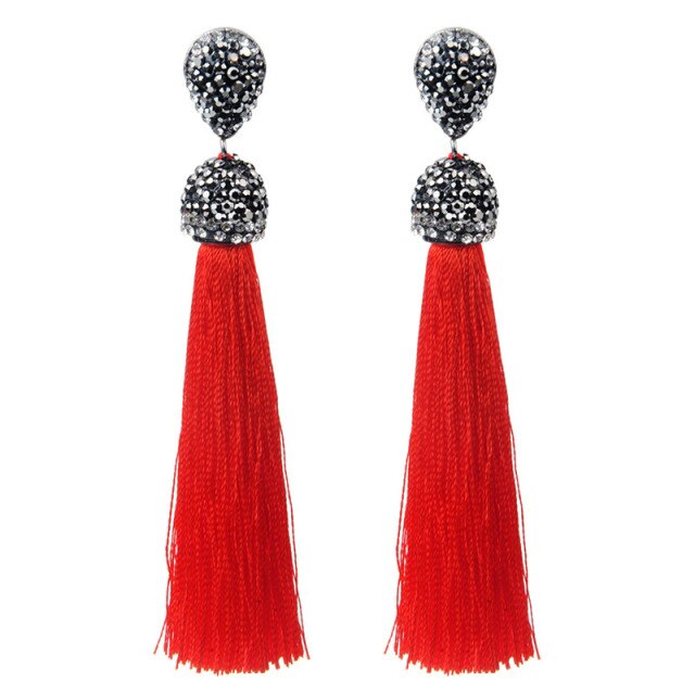 sengpan Shiny Crystal Tassel Earrings Bohemian Rhinestone Pendant Statement Long Fringe Earrings for Women Fashion Jewelry