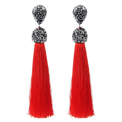 sengpan Shiny Crystal Tassel Earrings Bohemian Rhinestone Pendant Statement Long Fringe Earrings for Women Fashion Jewelry