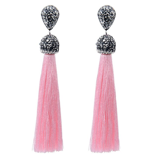 sengpan Shiny Crystal Tassel Earrings Bohemian Rhinestone Pendant Statement Long Fringe Earrings for Women Fashion Jewelry