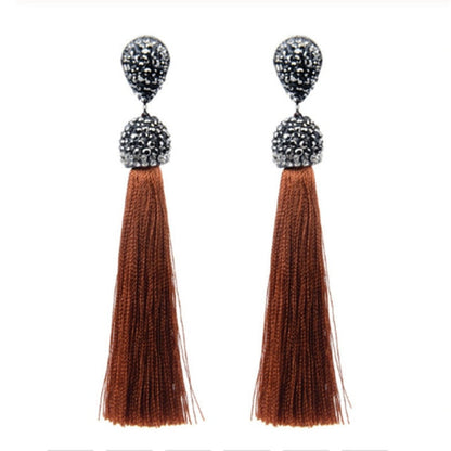 sengpan Shiny Crystal Tassel Earrings Bohemian Rhinestone Pendant Statement Long Fringe Earrings for Women Fashion Jewelry