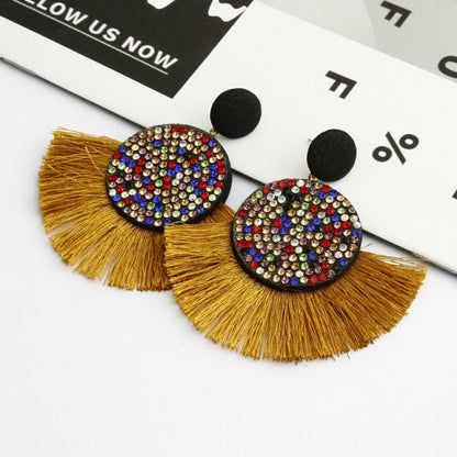 sengpan Shiny Crystal Tassel Earrings Bohemian Rhinestone Pendant Statement Long Fringe Earrings for Women Fashion Jewelry