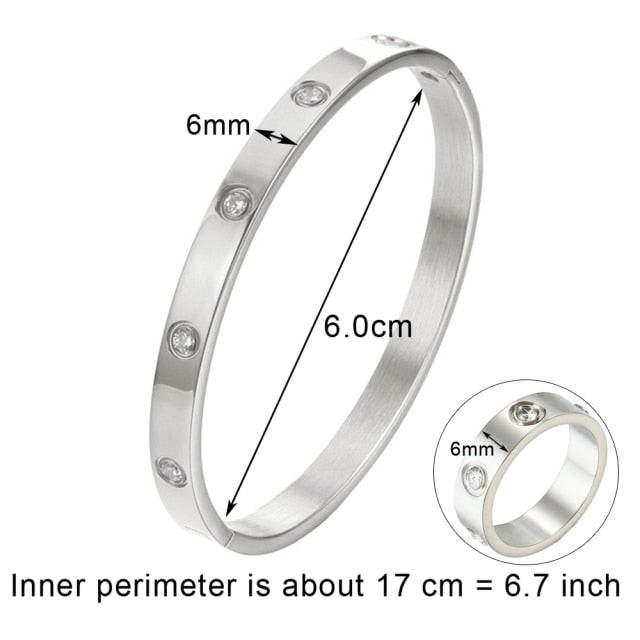 sengpan Christmas wishlist Luxury Pulseira Feminina Bangle Ring Set Stainless Steel Jewelry fit Lover female Crystal Bracelets Rings Fashion Women