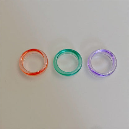 sengpan 5pcs/1SET Korea Chic Colorful Transparent Resin Acrylic Rings Hot Morandi Color Women Party aesthetic Jewelry Ring Set