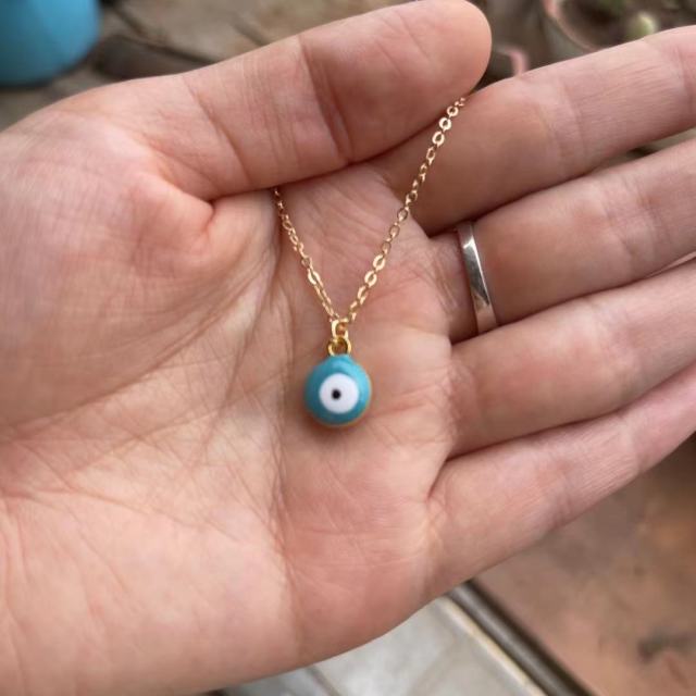 sengpan Blue Evil Eye Necklace, Handmade Turkish Glass and 18kt gold filled