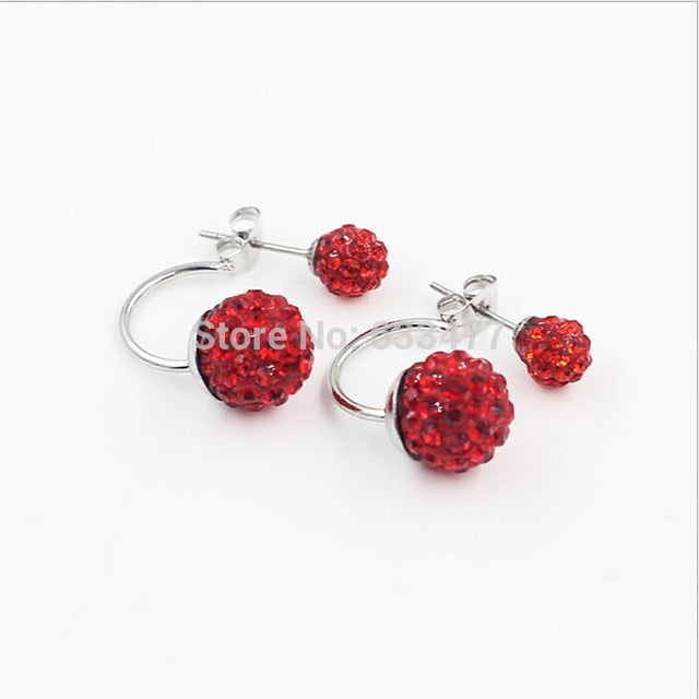 sengpan New 19 Color Double Side Earring Fashion Brand Jewelry Alloy Steel Earrings Crystal Ball Women Double Stud Earrings 8MM/10MM