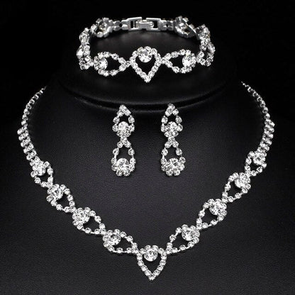 sengpan Silver Color Rhinestone Crystal Bridal Jewelry Sets for Women Necklace Earrings Bracelet Set Wedding Jewelry Accessories