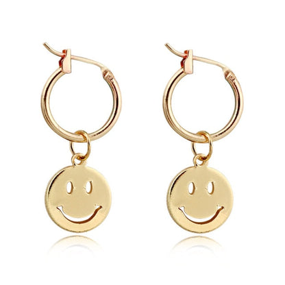 sengpan Funny Smile Face Hoop Earrings Pendant For Women Gold Alloy Geometric Carving Earring Jewelry Accessory Statement Gifts