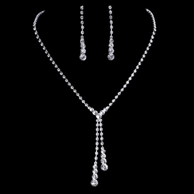 sengpan Long Tassel Wedding Jewelry Sets AB Color Crystal Necklace Earrings set Gifts for Women Dating Party Dresses Accessories