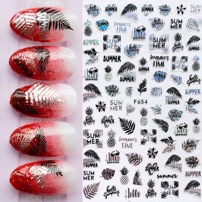 sengpan Summer Tropical Beach Coconut Tree Slippers 3D Nail Sticker Leaves Shell Transfer Decals Slider Decoration Manicures