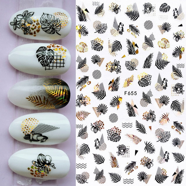 sengpan Summer Tropical Beach Coconut Tree Slippers 3D Nail Sticker Leaves Shell Transfer Decals Slider Decoration Manicures