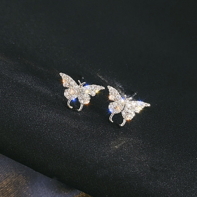 sengpan New Korean Elegant Cute Rhinestone Butterfly Stud Earrings For Women Girls Fashion Metal Chain Boucle D'oreille Jewelry