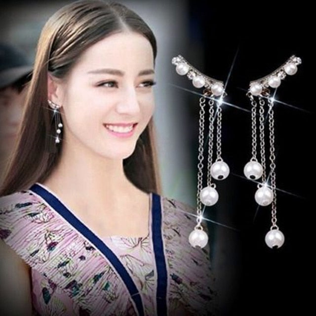 sengpan New Korean Elegant Cute Rhinestone Butterfly Stud Earrings For Women Girls Fashion Metal Chain Boucle D'oreille Jewelry