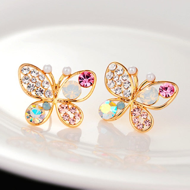 sengpan New Korean Elegant Cute Rhinestone Butterfly Stud Earrings For Women Girls Fashion Metal Chain Boucle D'oreille Jewelry