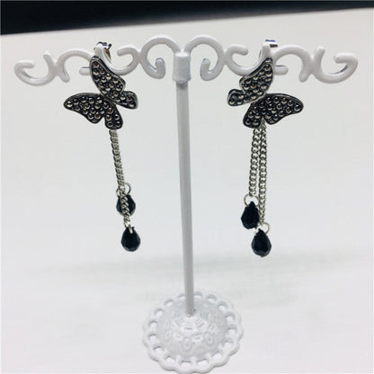 sengpan New Korean Elegant Cute Rhinestone Butterfly Stud Earrings For Women Girls Fashion Metal Chain Boucle D'oreille Jewelry