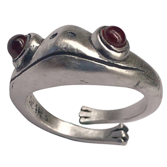 sengpan Vintage Siver Frog Ring Neutral Red Garnet Frog Open Adjustable Rings Finger Jewelry Party Lover Gift Couple Valentine Gift