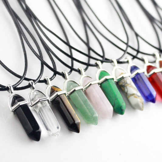 sengpan Christmas gifts ideas Natural Stone Necklace Hexagonal Column Pendant Natural Crystal Pendants Hexagonal Column Bullet Hexagonal Necklace Women