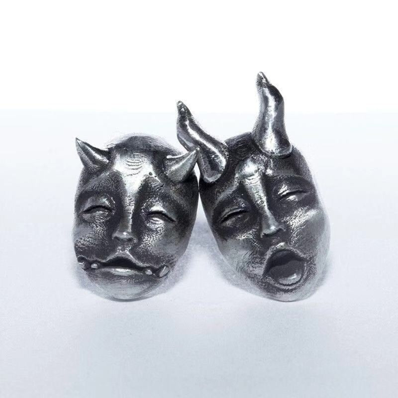 sengpan  gifts for men Gothic Horned Demon Baby Face Stud Earrings Vintage Devil Prajna Skull Earrings Unisex Biker Punk Evil Studs Jewelry