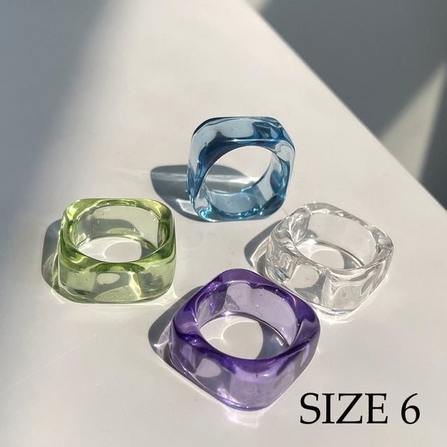 sengpan gifts for her  New Colourful Transparent Resin Acrylic Rhinestone Geometric Square Round Rings Set for Women Jewelry Travel Gifts