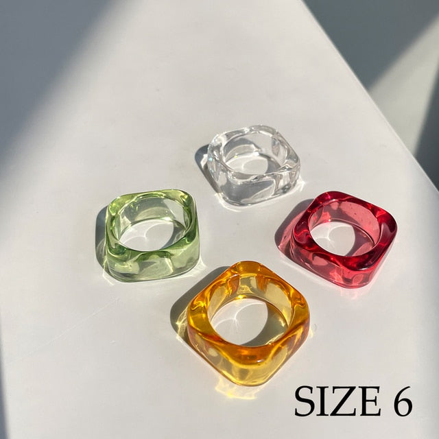 sengpan gifts for her  New Colourful Transparent Resin Acrylic Rhinestone Geometric Square Round Rings Set for Women Jewelry Travel Gifts