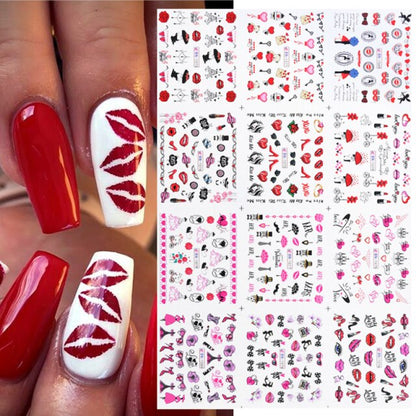 sengpan 12Designs Spring Theme Geometric Flower Leaves Nail Stickers Set Face Image Butterfly Fruit Decals Sliders Manicures Decoration