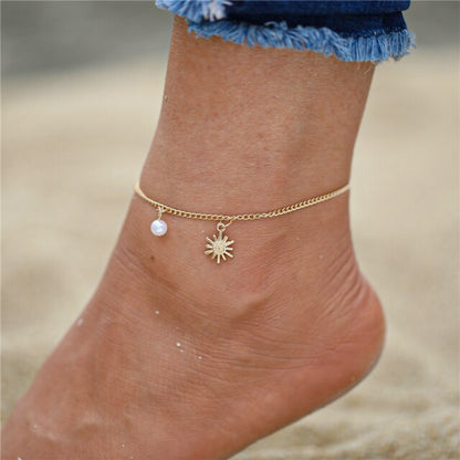 sengpan Bohemian Gold Butterfly Anklets For Women Fashion Siilver Color Beads Anklet Summer Beach Ankle Bracelet Foot Chain Jewelry