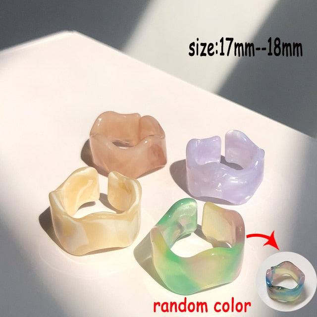 sengpan gifts for her  New Colourful Transparent Resin Acrylic Rhinestone Geometric Square Round Rings Set for Women Jewelry Travel Gifts