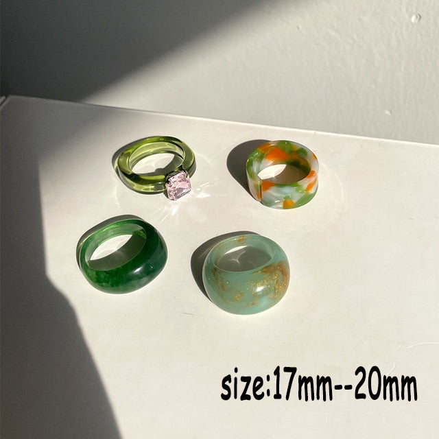 sengpan gifts for her  New Colourful Transparent Resin Acrylic Rhinestone Geometric Square Round Rings Set for Women Jewelry Travel Gifts