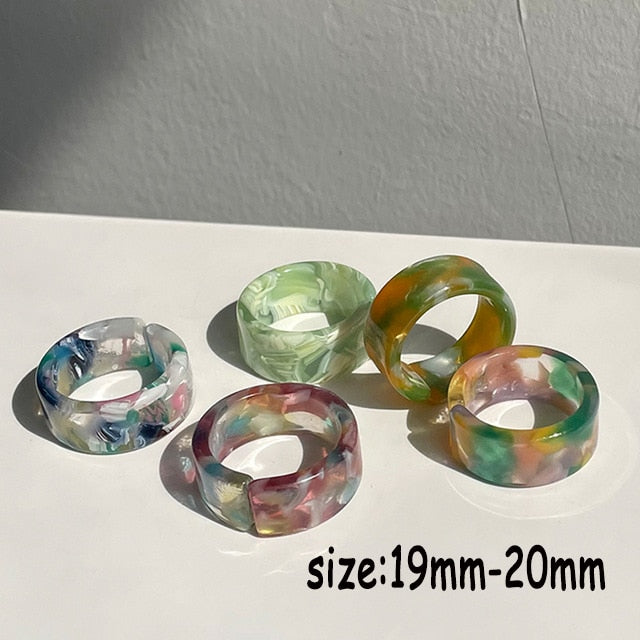 sengpan gifts for her  New Colourful Transparent Resin Acrylic Rhinestone Geometric Square Round Rings Set for Women Jewelry Travel Gifts